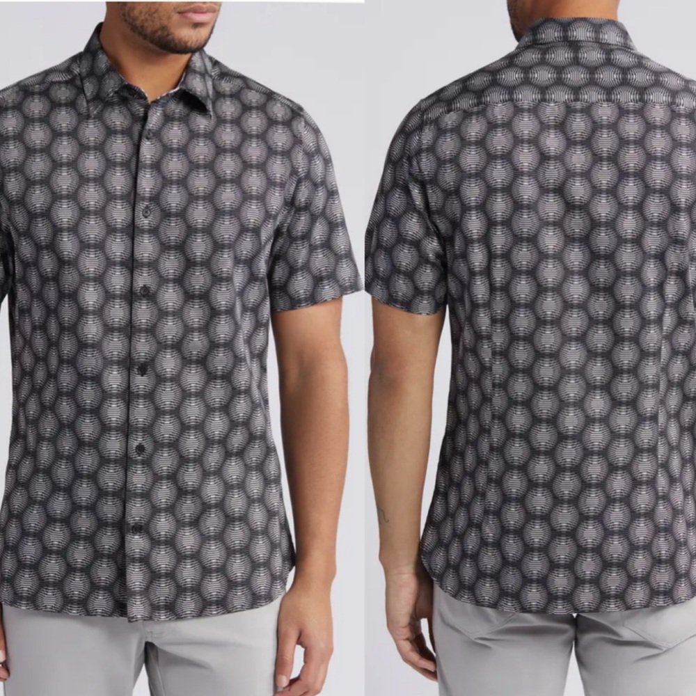 Ted Baker Pearsho Slim Fit Print Short Sleeve Stretch Cotton Button-Up Shirt